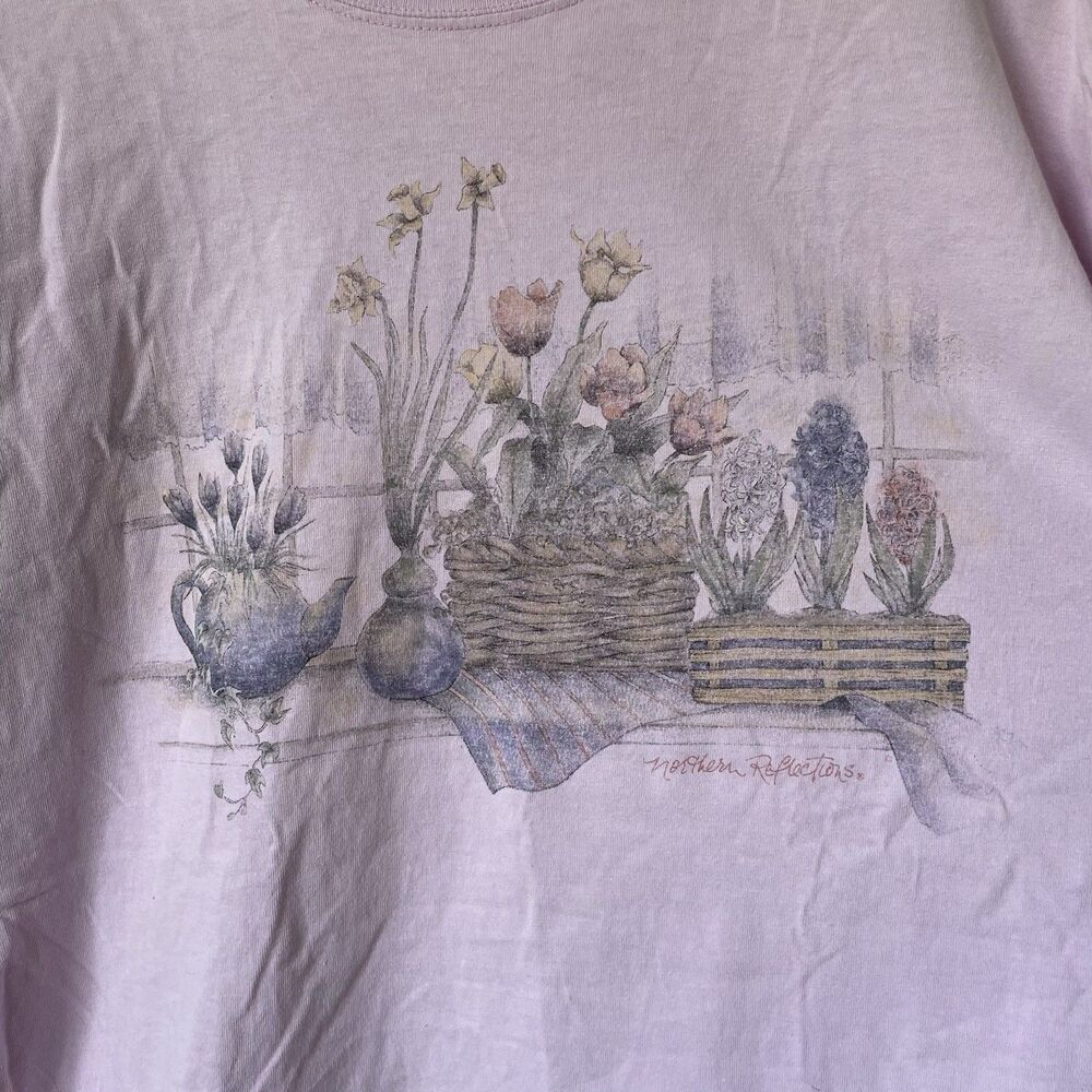 Vintage Cottagecore Floral Print T-Shirt Short Sleeve Purple Women's Size XL - Picture 6 of 10